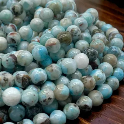 Larimar Beads with Black Iron Oxide Inclusion