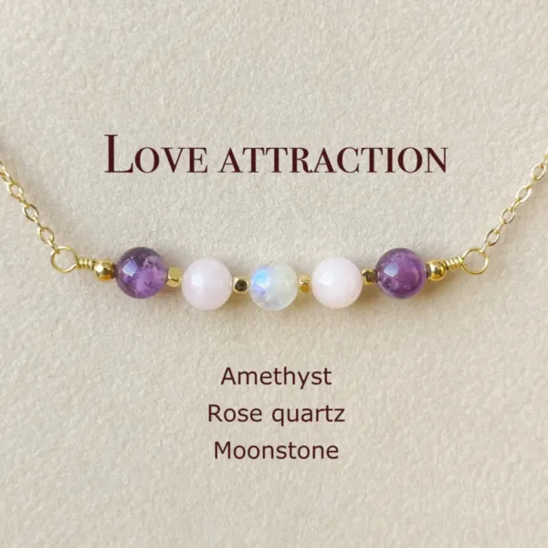 Love and Relationship Necklace - Rose quartz, moonstone, and amethyst.