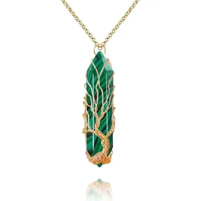Malachite Necklace Tree of Life | Wire Wrapped Crystal