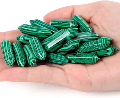 Malachite Healing Crystals Hexagonal Pointed Wands Polished Tumbled Stones