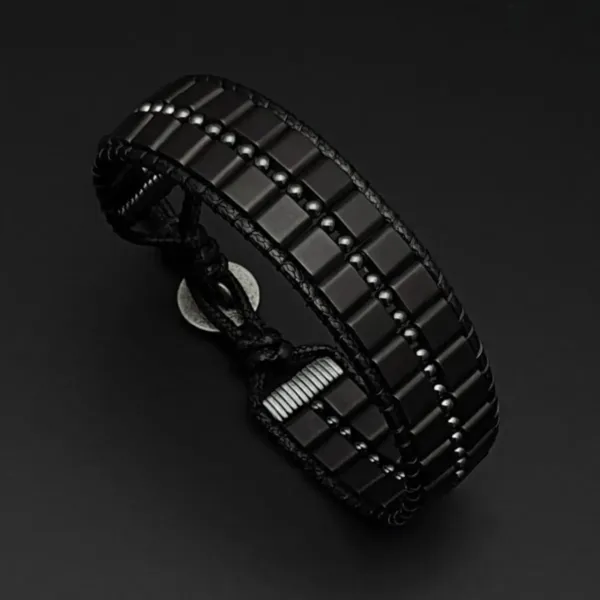 Matte Black Armor Style Men’s Hematite Bracelet