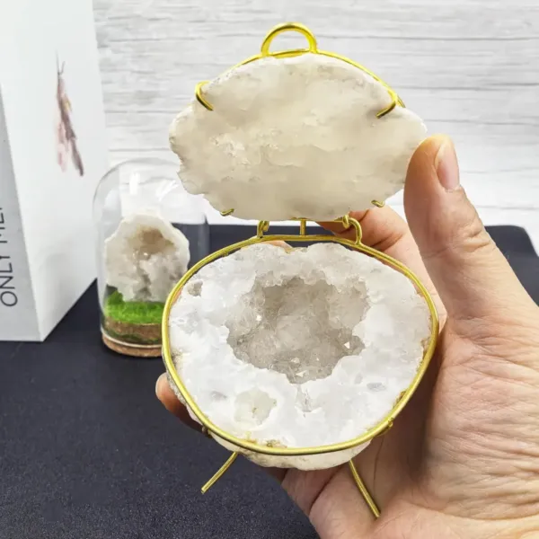 Milky Quartz Geode / Ring Box with stand