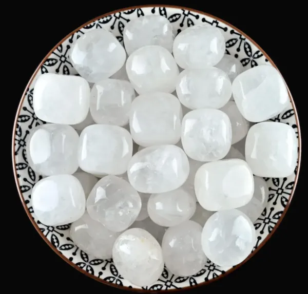 A round bowl of Milky Quartz Tumbled Stones