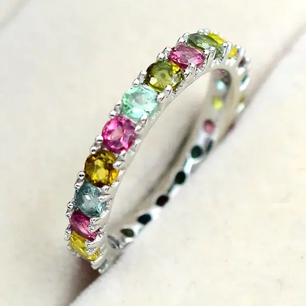 Multi Color Tourmaline Band Ring