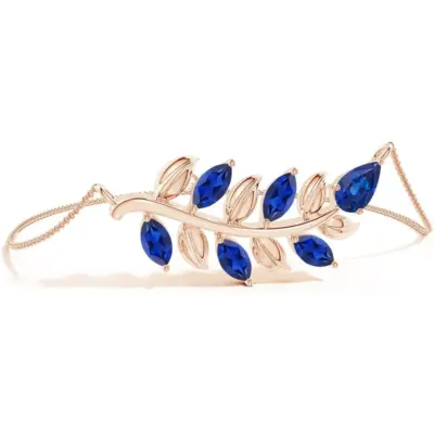 Natural Blue Sapphire Olive Branch Chain Bracelet by Angara