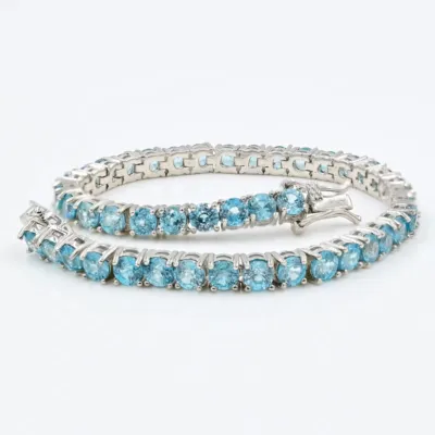 4 MM Natural Cambodia Blue Zircon Bracelet, 925 Sterling Silver - December birthstone