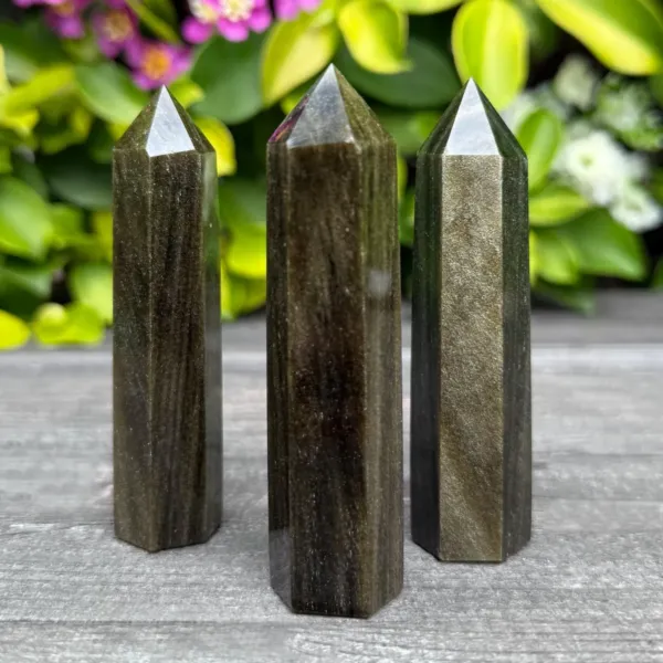 Three pieces of Natural Gold Sheen Obsidian Towers/ Points