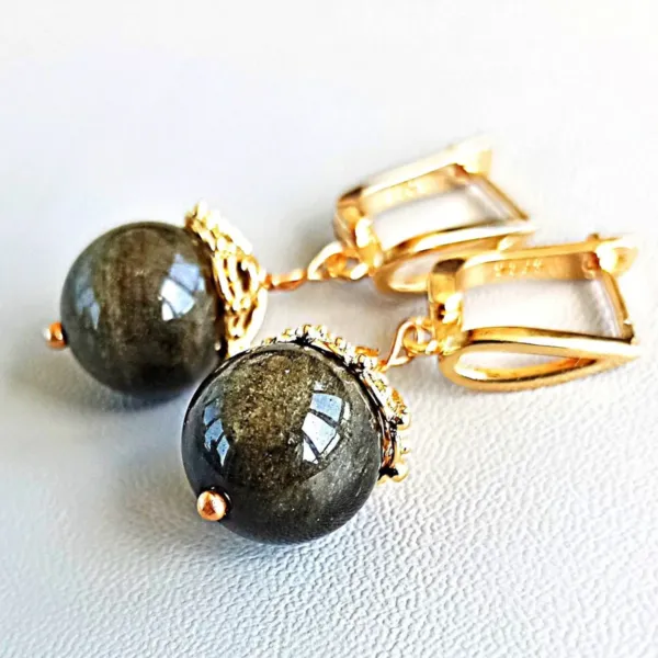 A pair of Natural Golden sheen obsidian beaded earrings
