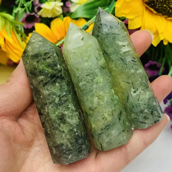 Three green Natural Prehnite Obelisks