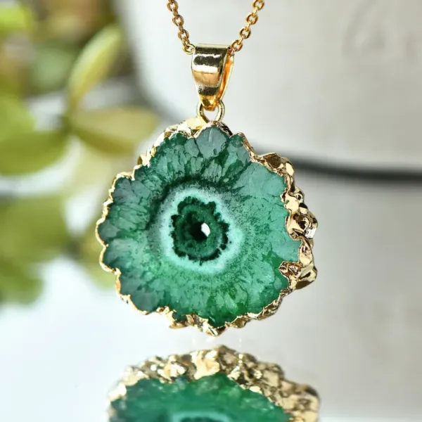 Natural Raw green Agate Slice gold Necklace