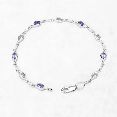 Natural Tanzanite Oval Tennis Bracelet in .925 Sterling Silver, December birthstone