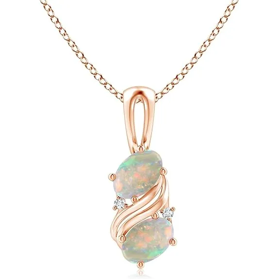 Opal and Diamond Two Stone Swirl Necklace by Angara