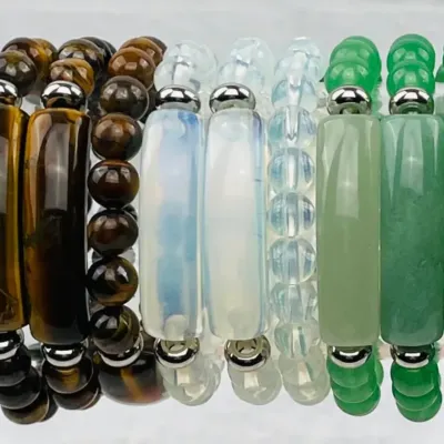 Opalite Bar Bracelet with Silver Spacer