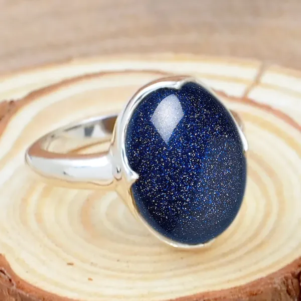 Oval Blue Goldstone silver Ring