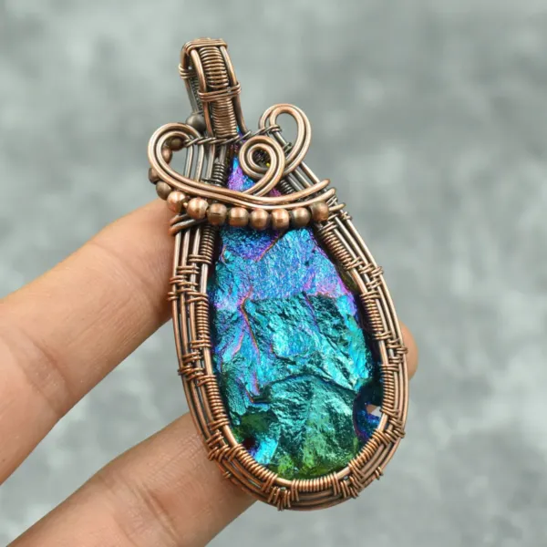 Peacock Ore Copper Wire Wrapped Pendant