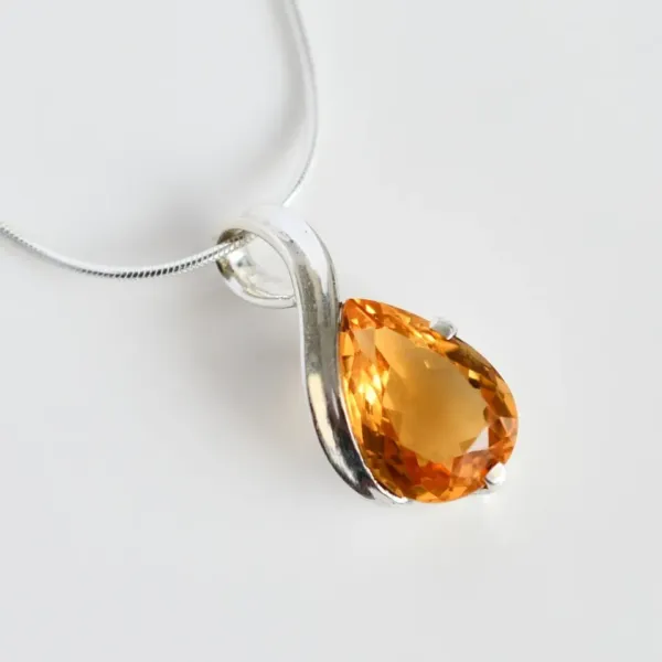 Pear Drop Citrine silver Pendant on silver chain