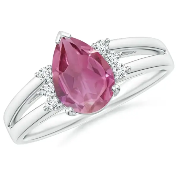 Pear Pink Tourmaline Ring with Triple Diamond Accents by Angara