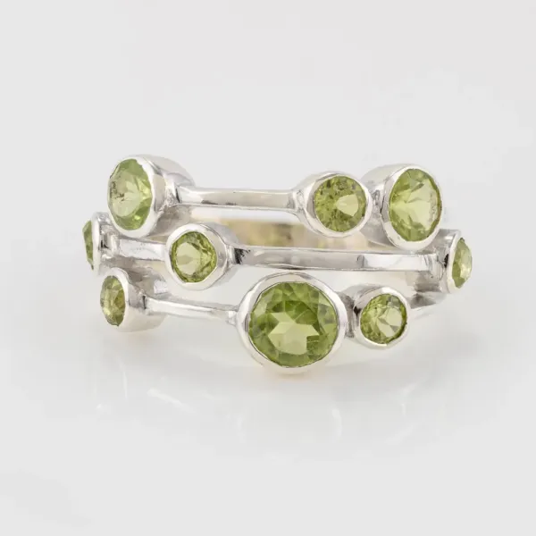 Peridot green Bubbles silver Ring