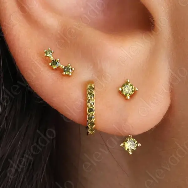 Peridot Ear Jacket Stud Earring Set