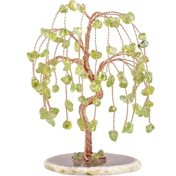 Peridot Tumbled Stones Tree with Geode Agate Slices Base
