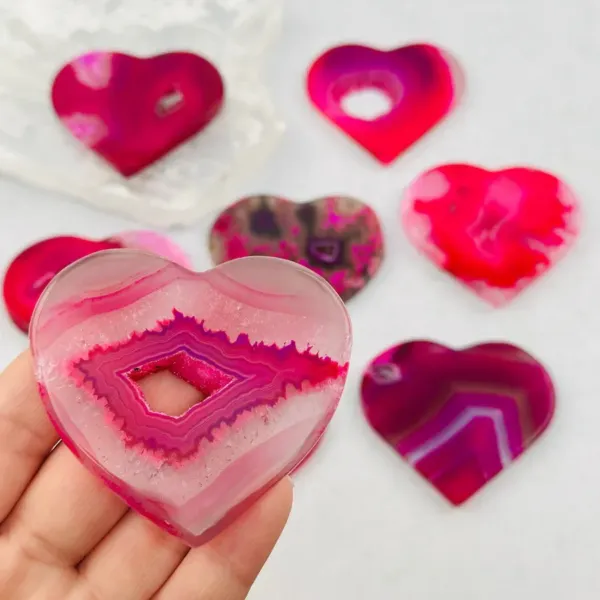 Pink Agate Druzy Hearts