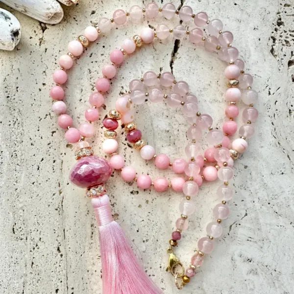 Pink Jade Mala Necklace