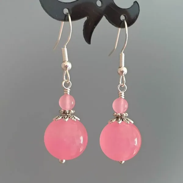 Pink Jade Round Double Earrings