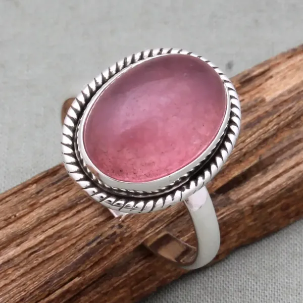 Pink Jade Statement Silver Ring