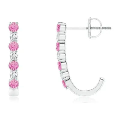 ANGARA Pink Sapphire and Diamond J-Hoop Earrings
