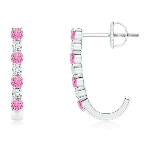 ANGARA Pink Sapphire and Diamond J-Hoop Earrings