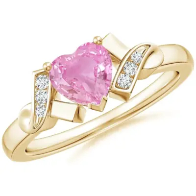 ANGARA Solitaire Pink Sapphire Heart Ring with Diamond Accents