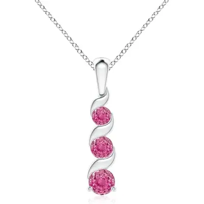 Channel-Set Round Pink Sapphire Three Stone Journey Pendant by ANGARA