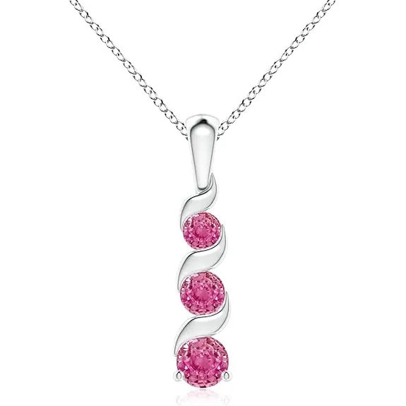 Channel-Set Round Pink Sapphire Three Stone Journey Pendant by ANGARA
