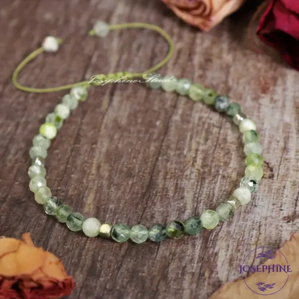 Natural green Prehnite Faceted Beads Stackable Bracelet
