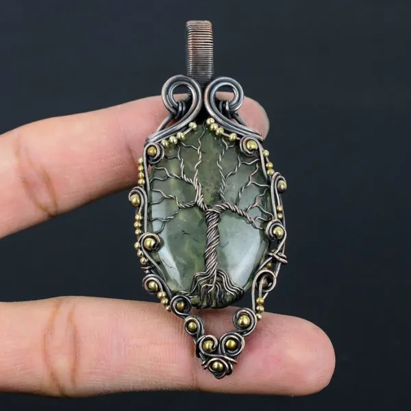 Prehnite Tree of Life Copper Wire Wrapped Pendant