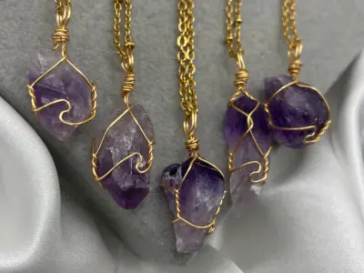 Raw Amethyst Point gold Wire Wrapped Necklaces