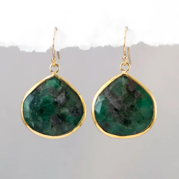Raw green Emerald gold Earrings