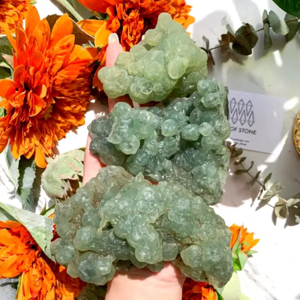 Raw green Prehnite Bubble Cluster
