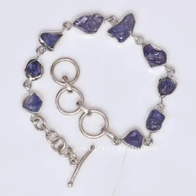 Raw Tanzanite 925 Sterling Silver Bracelet, December birthstone