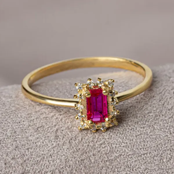 Rectangular Cut Ruby Ring with Real Diamond