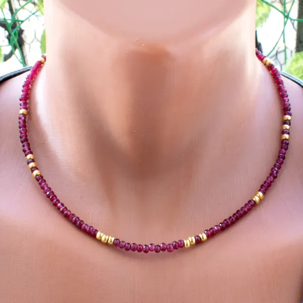 Red Ruby Necklace with Gold Accents
