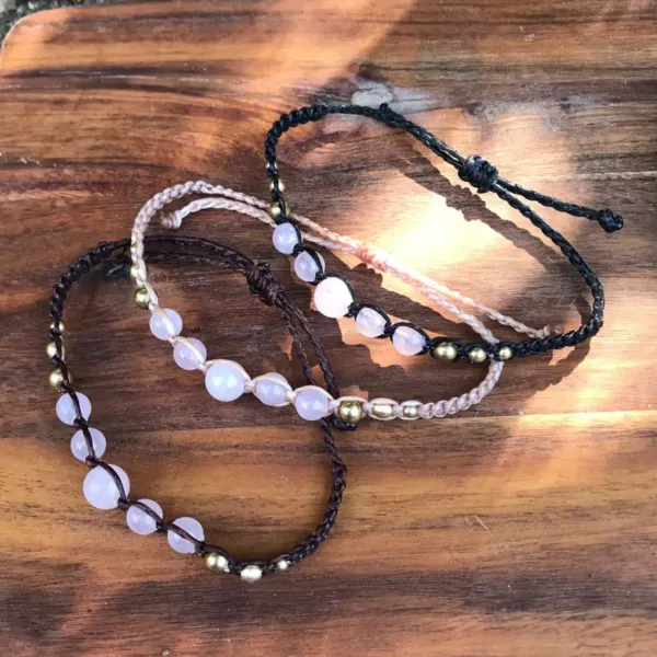 Three cord color variation of Rose Quartz Macrame Bracelet