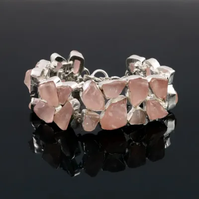 Rose Quartz Raw Silver plated Bracelet