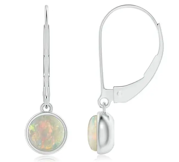 Round Opal Drop Earrings with Leverback by Angara