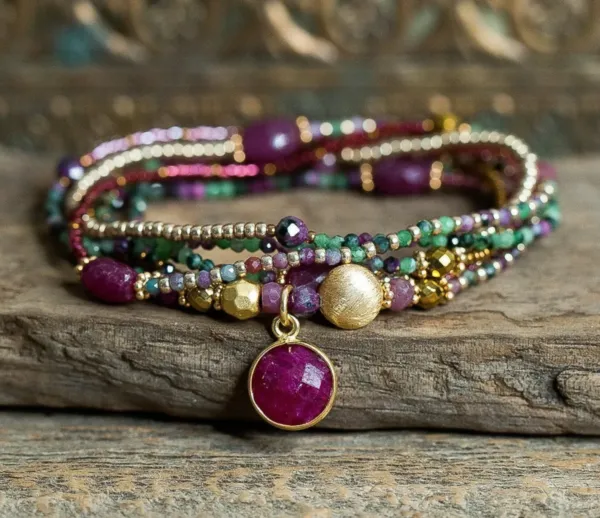 Ruby and Gold Hematite Wrap Bracelet