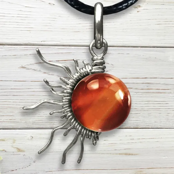 Sardonyx Sunburst ball Wire Pendant in the shape of half sun with sun rays