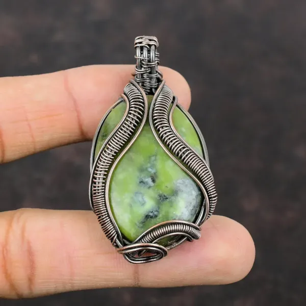 Serpentine Copper Wire Wrapped Pendant