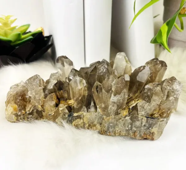 Large Smoky Quartz Cluster with Rutile