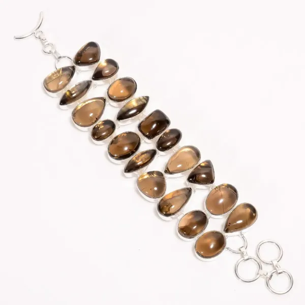 Smoky Quartz Double Row Silver Bracelet