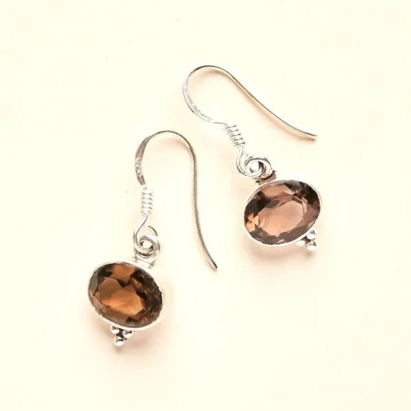 A pair of oval Smoky Quartz Earrings (east-west setting)